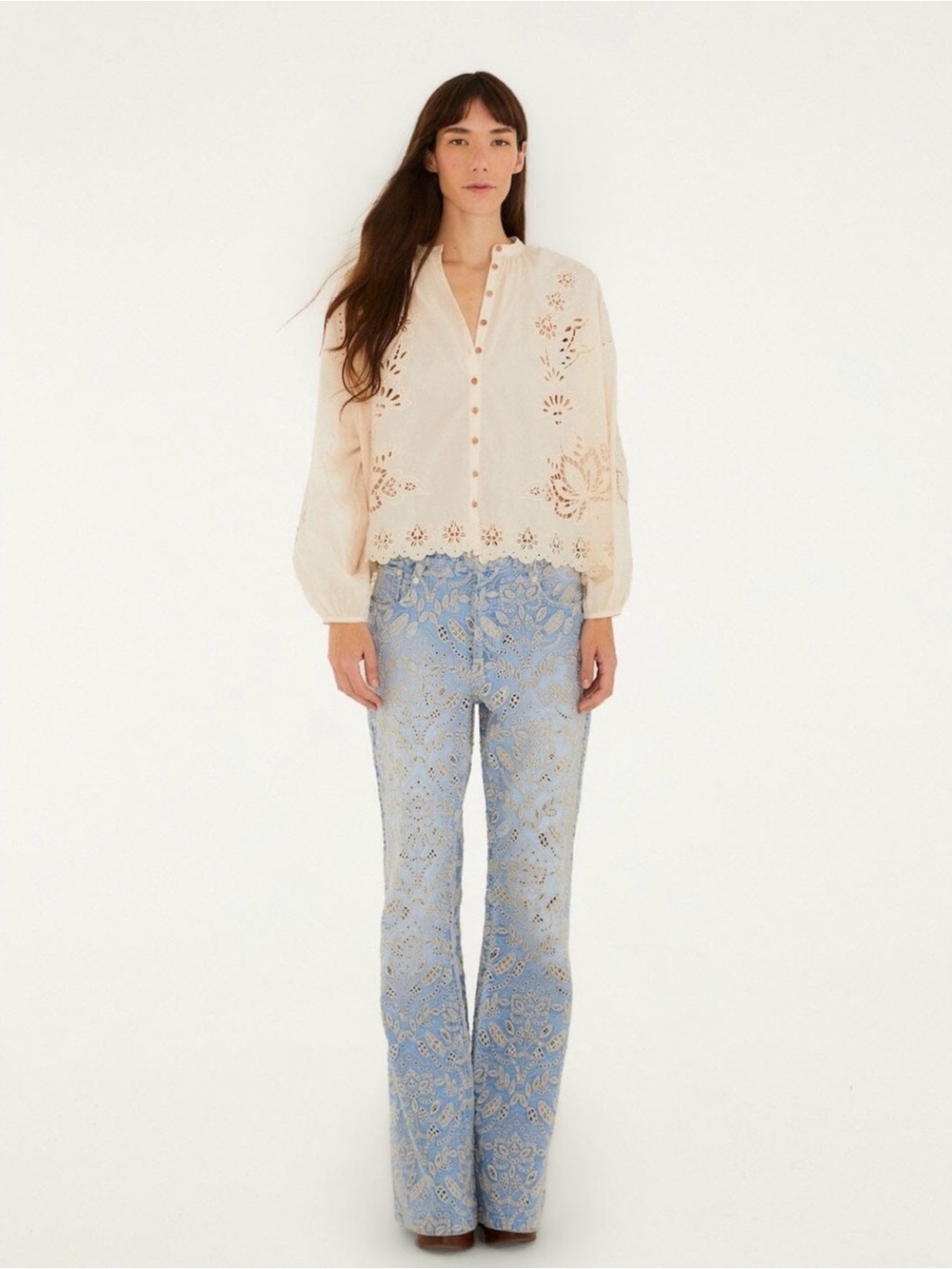 FARM Rio Denim Eyelet Pockets Flare Pants